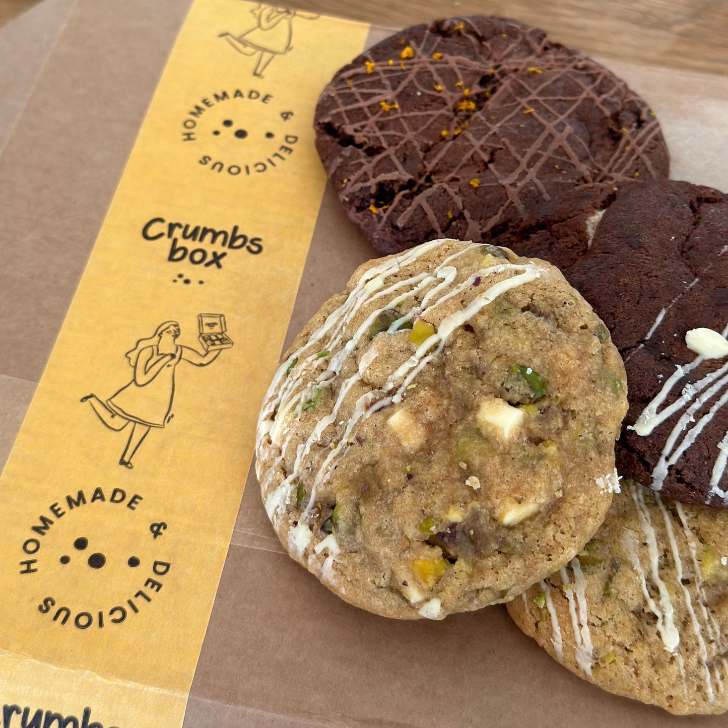 Pistachio cookies and chocolate selection